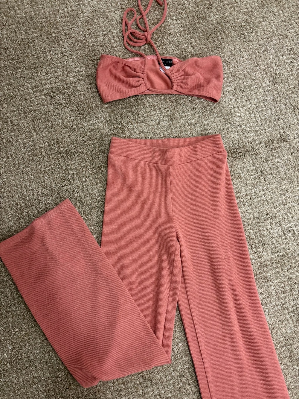 White Fox Boutique Ribbed Knit Two piece Set in Dusty Rose